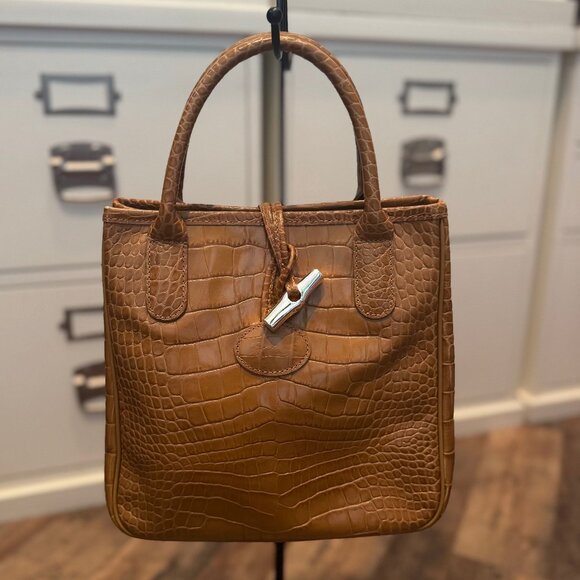 Longchamp Handbags - Longchamp Embossed Croc Brown Tote Bag
